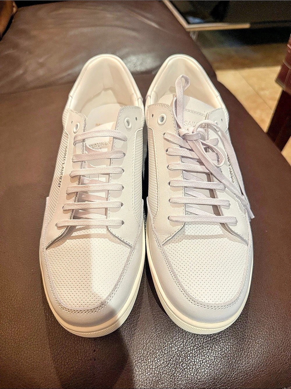 Saint Laurent Andy Perforated Leather Low-Top Sneakers White EU 43